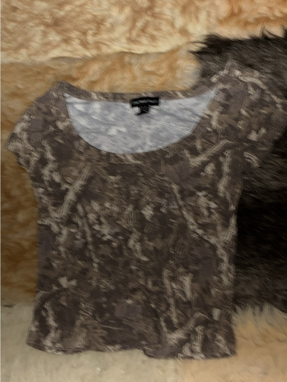Unknown Brand Brown Patterned Short Sleeve Scoop Neck Top
